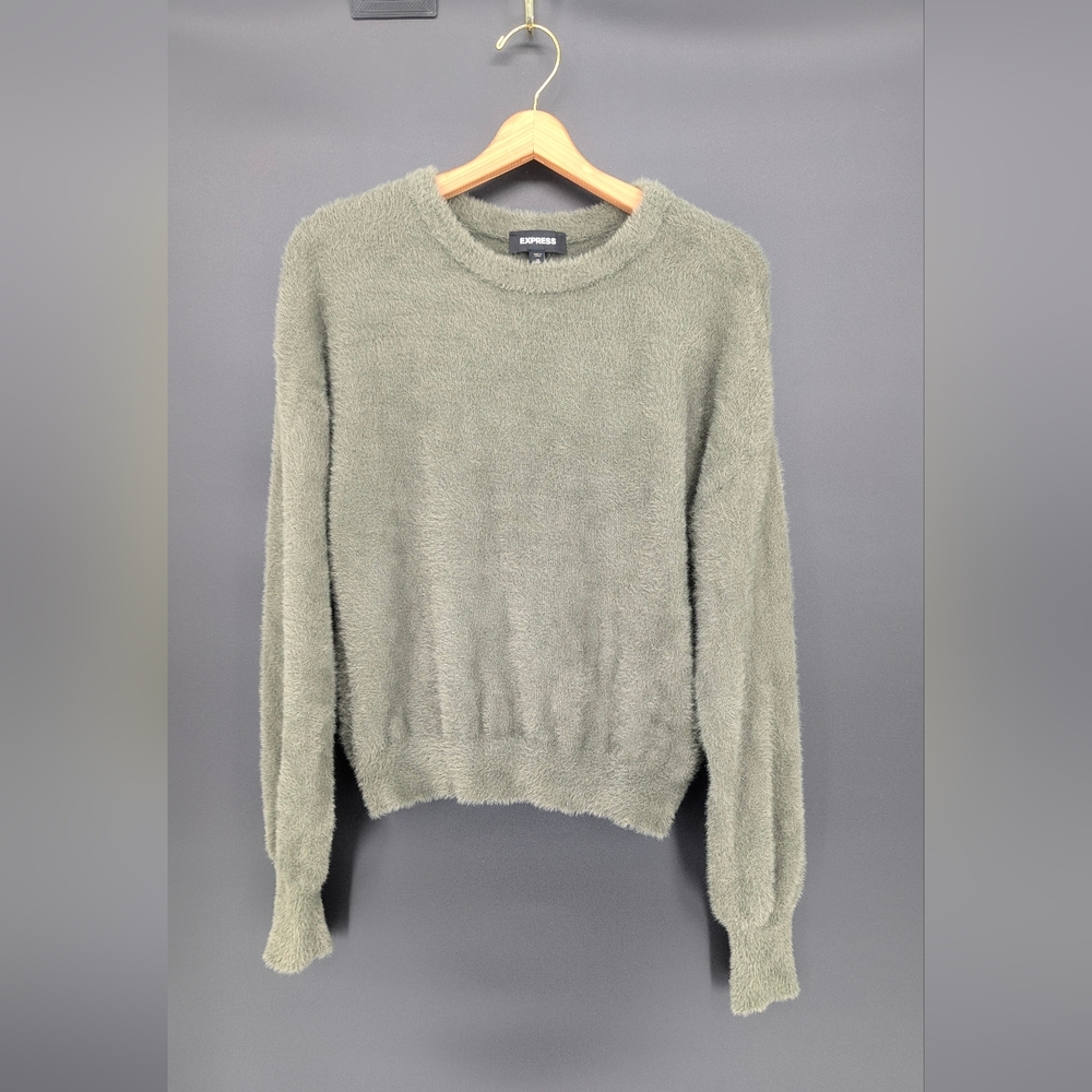Express Moss Green Fuzzy Sweater petite XS
